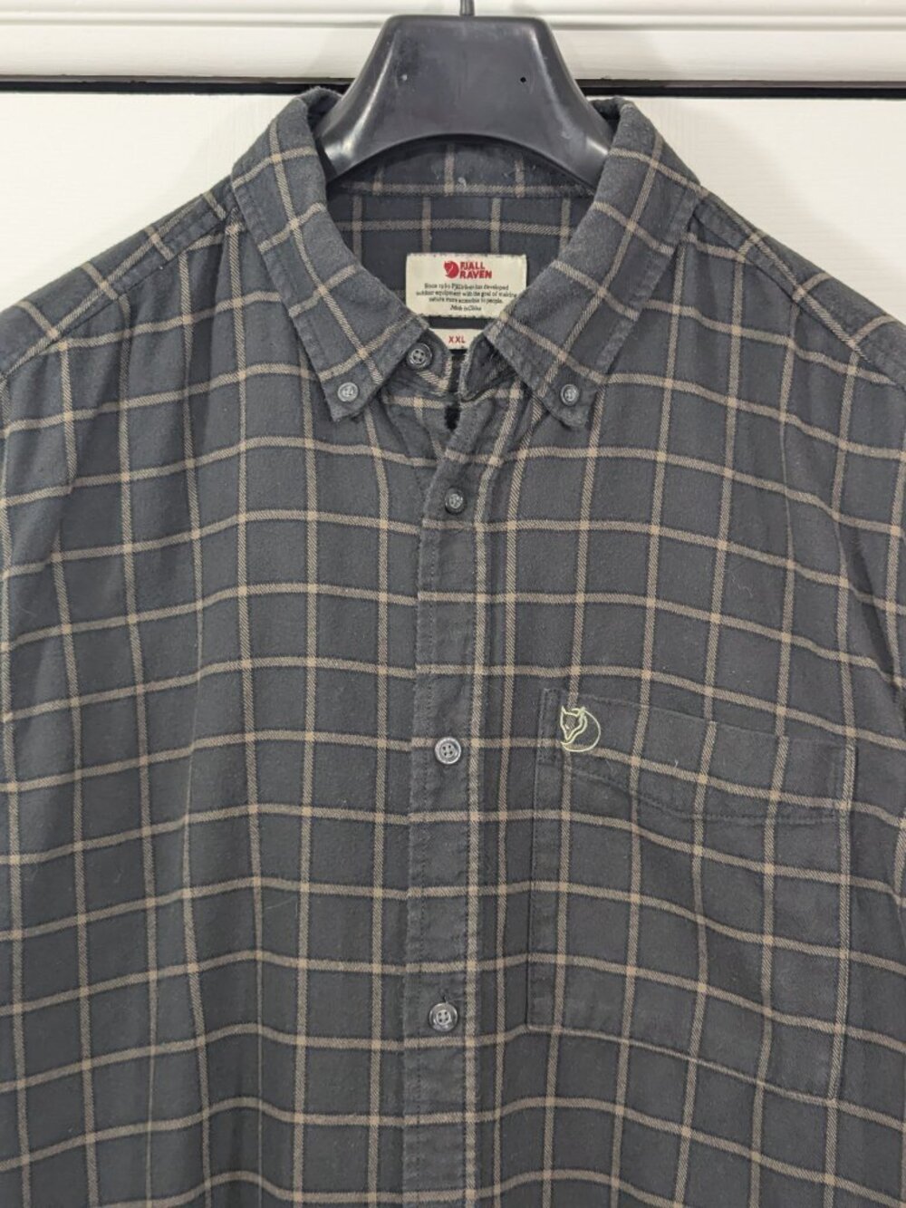 Fjallraven Ovik Flannel Button Down Dark Grey Plaid Shirt